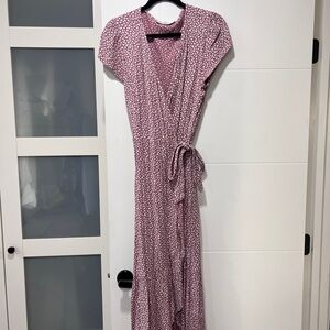 Abercrombie & Fitch Pink and White Wrap Maxi Dress